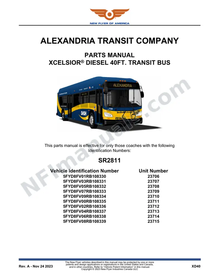 SR2811 Parts Manual, Alexandria Transit Company first-page preview