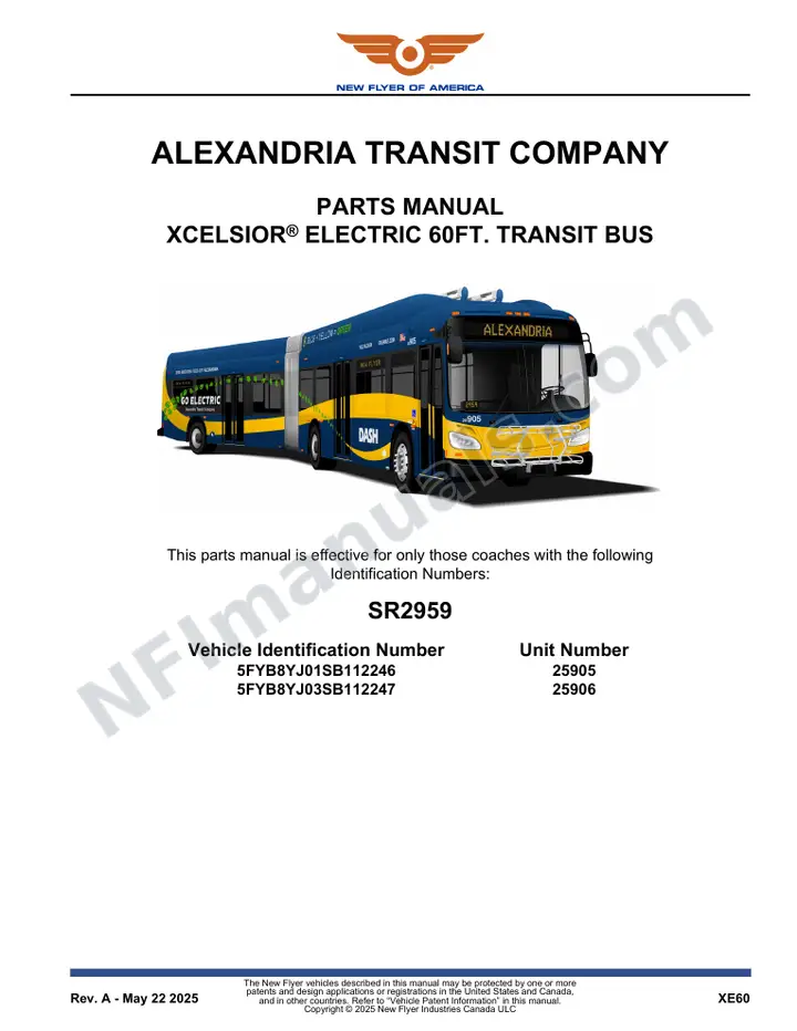 SR2959 Parts Manual, Alexandria Transit Company first-page preview