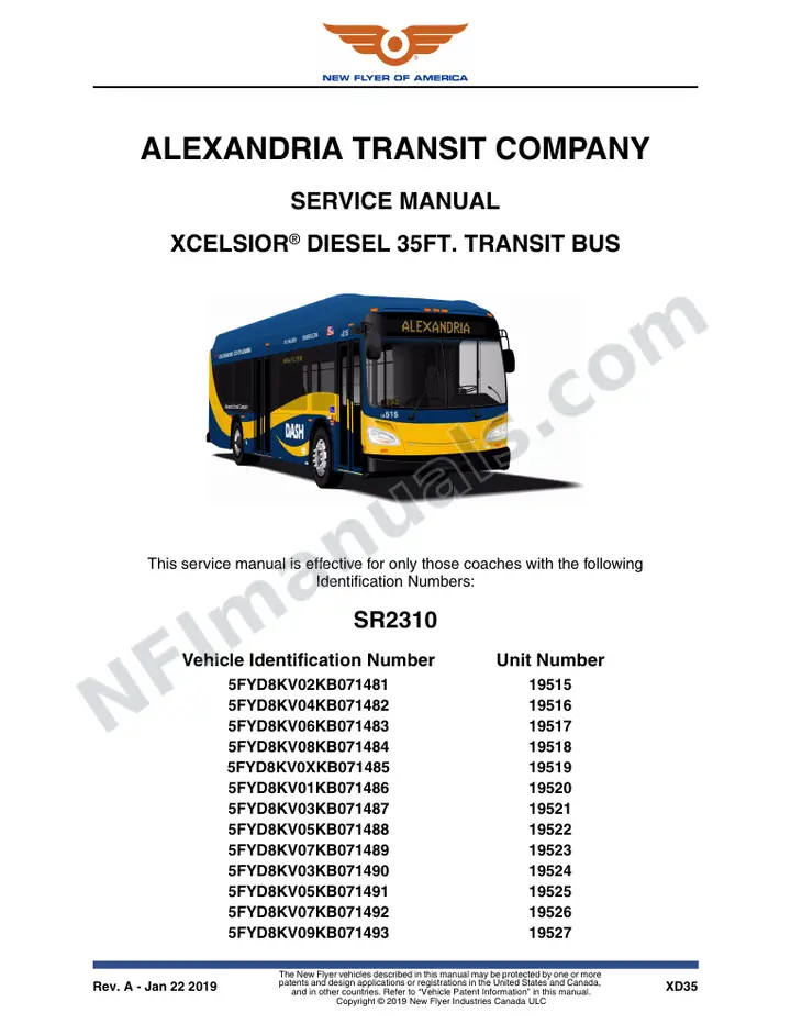 SR2310 Service Manual, Alexandria Transit Company first-page preview