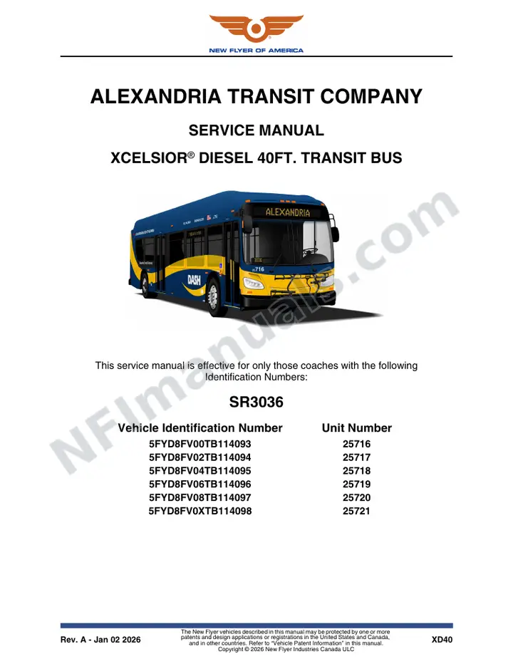 SR3036 Service Manual, Alexandria Transit Company first-page preview