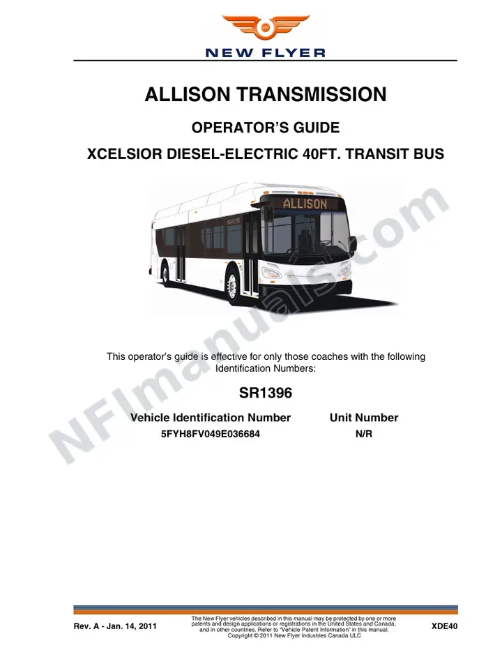 New Flyer XDE40 Manual Package - Allison Transmission included manual preview