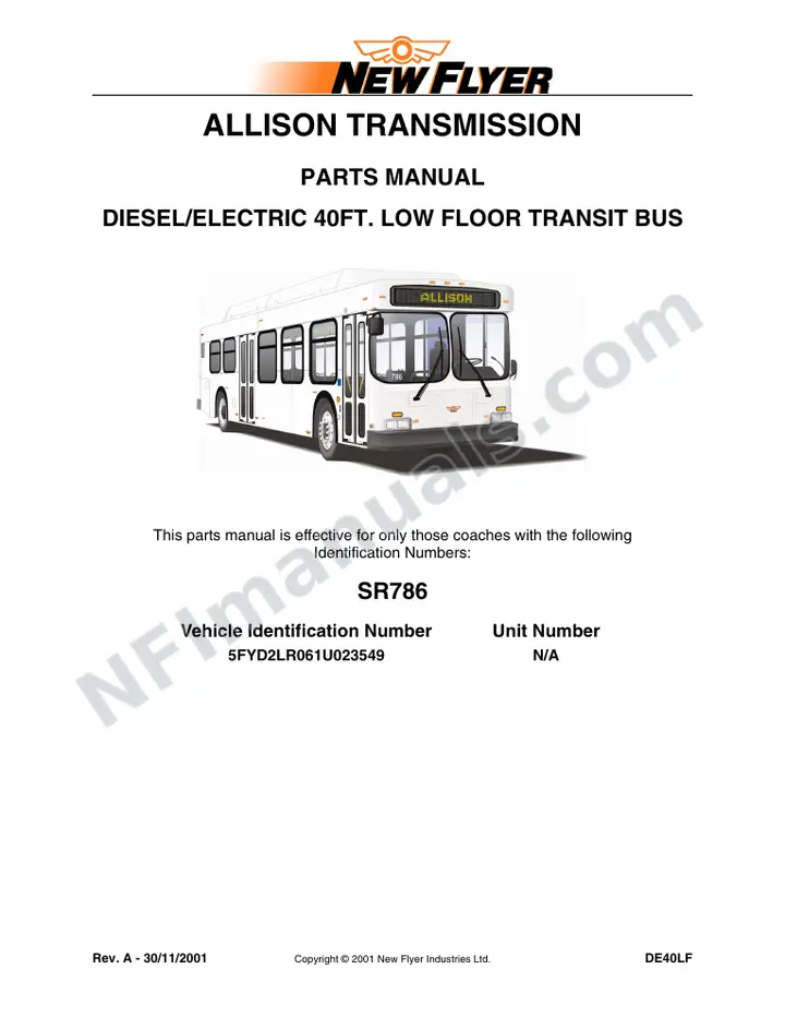SR786 Parts Manual, Allison Transmission first-page preview