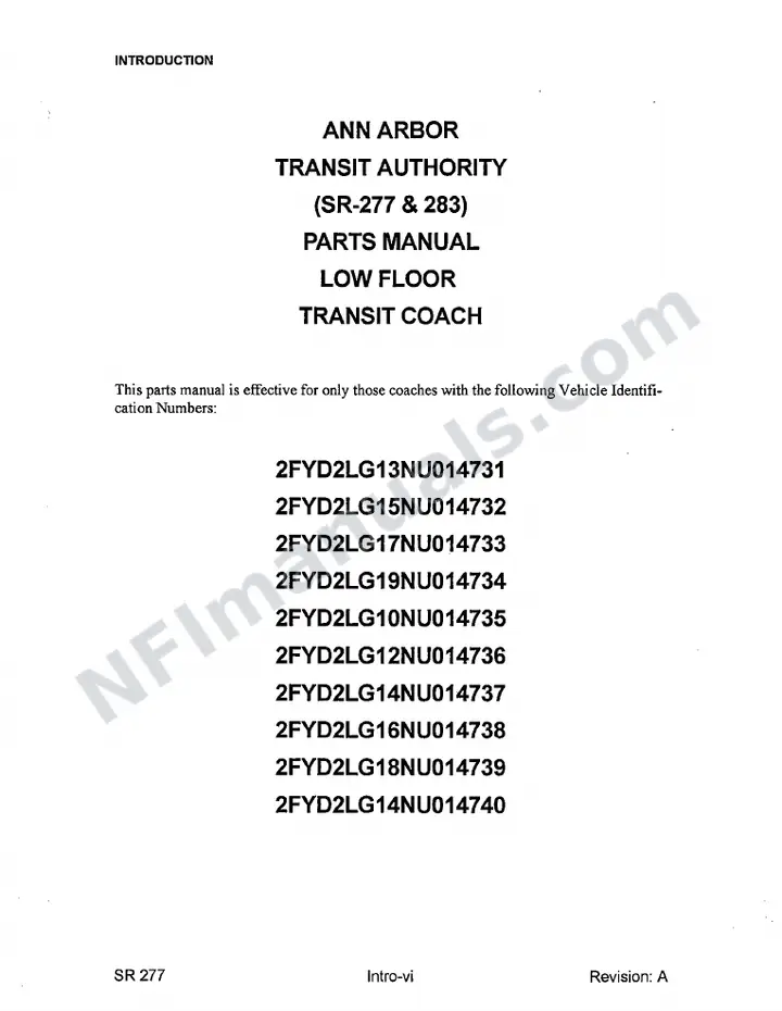 SR277/283 Parts Manual, Ann Arbor Transit Authority first-page preview