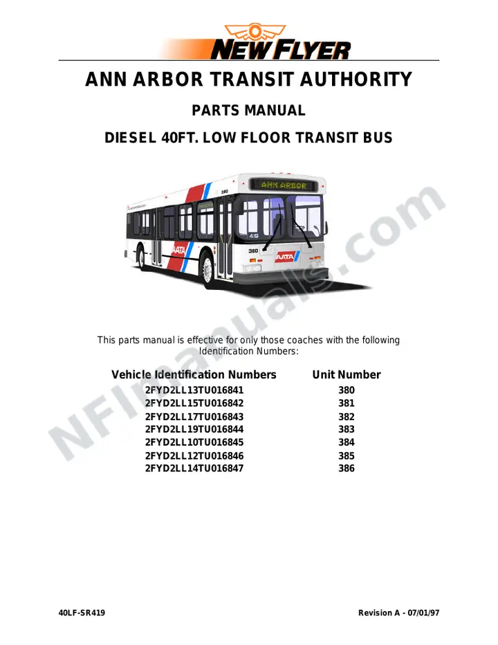 SR419 Parts Manual, Ann Arbor Transportation Authority first-page preview