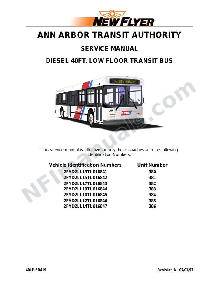 New Flyer D40LF Manual Package - Ann Arbor Transportation Authority included manual preview