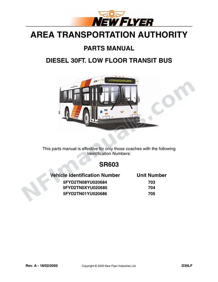 SR603 Parts Manual, Area Transportation Authority first-page preview