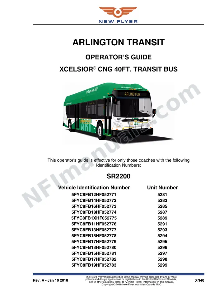 New Flyer XN40 Manual Package - Arlington Transit included manual preview