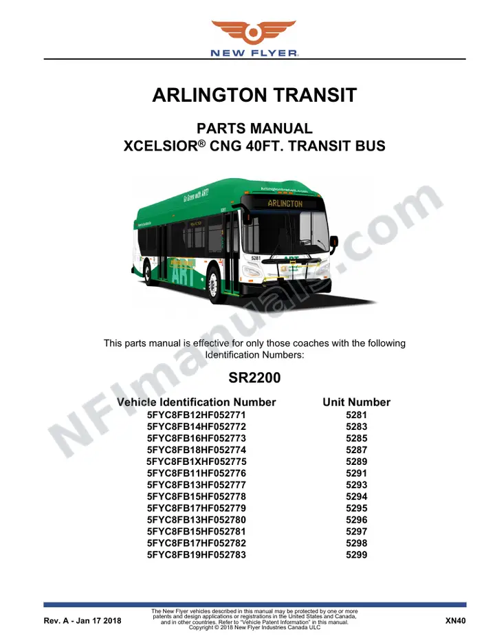 SR2200 Parts Manual, Arlington Transit first-page preview