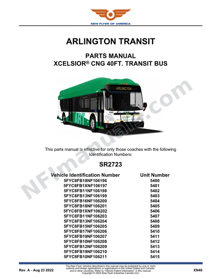 SR2723 Parts Manual, Arlington Transit first-page preview