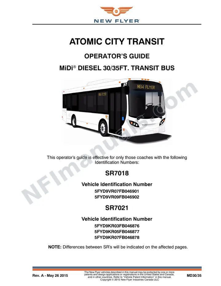New Flyer MD30 Manual Package - Atomic City Transit included manual preview