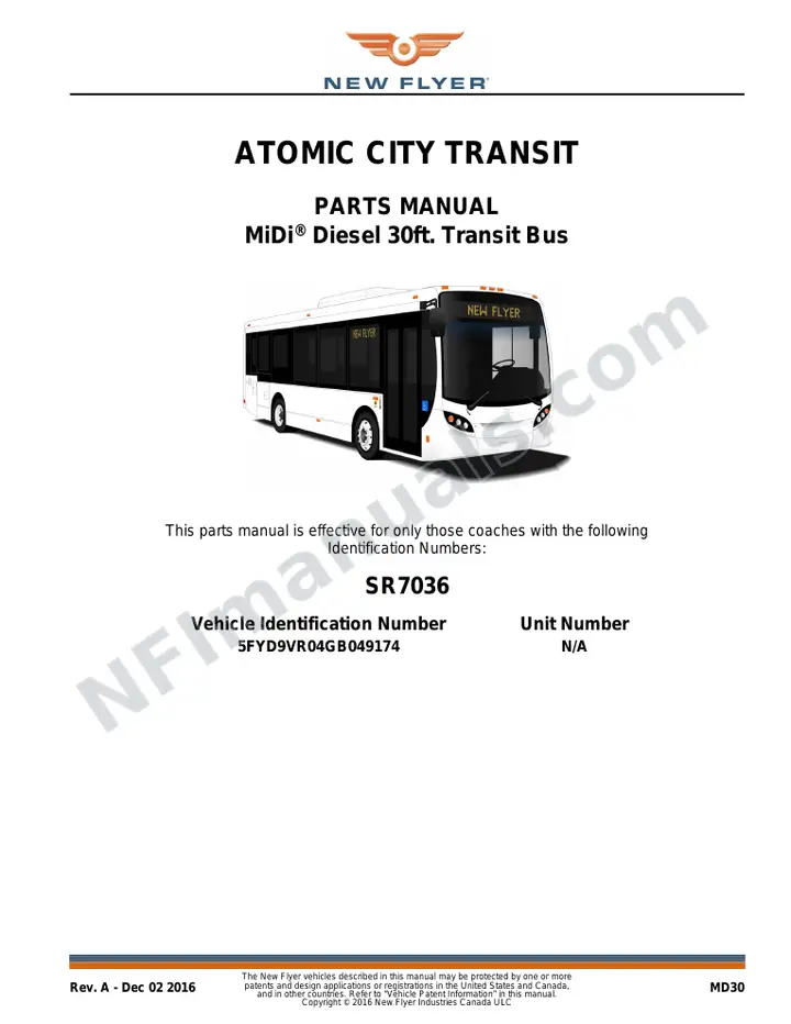 SR7036 Parts Manual, Atomic City Transit first-page preview