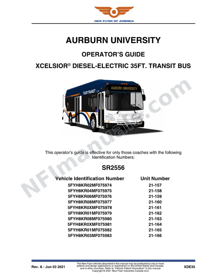 New Flyer XDE35 Manual Package - Auburn University included manual preview