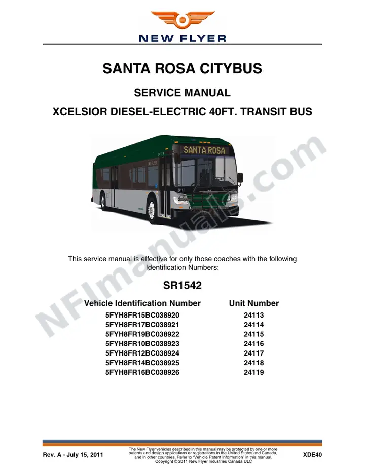 SR1542 Service Manual, Santa Rosa CityBus first-page preview