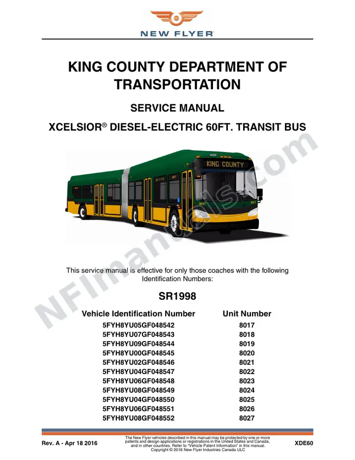 SR1998 Service Manual, King County Department of Transportation first-page preview