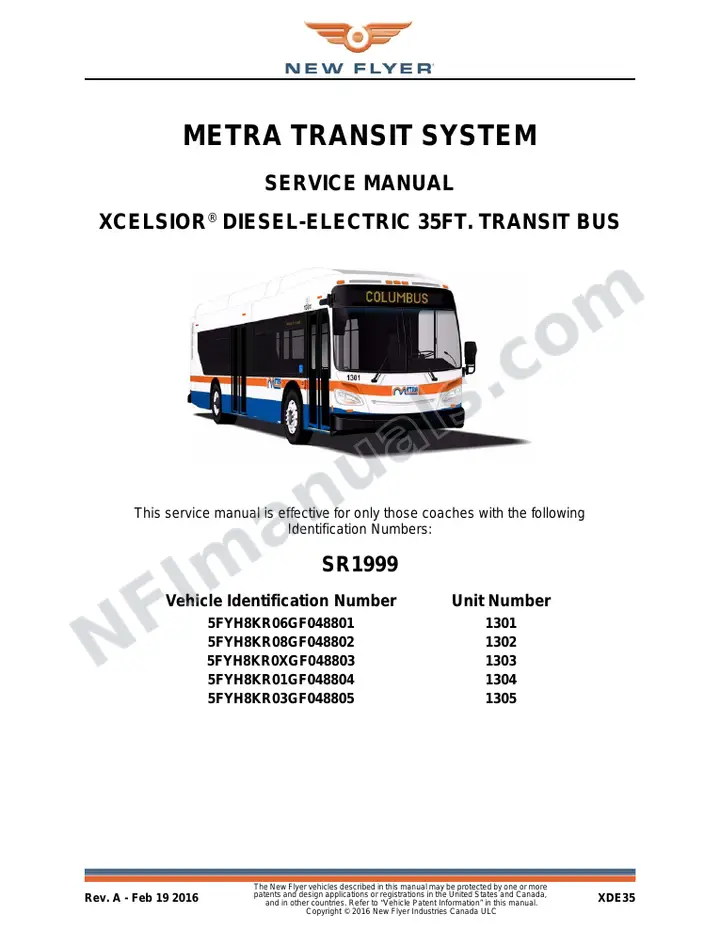 SR1999 Service Manual, Metra Transit System first-page preview
