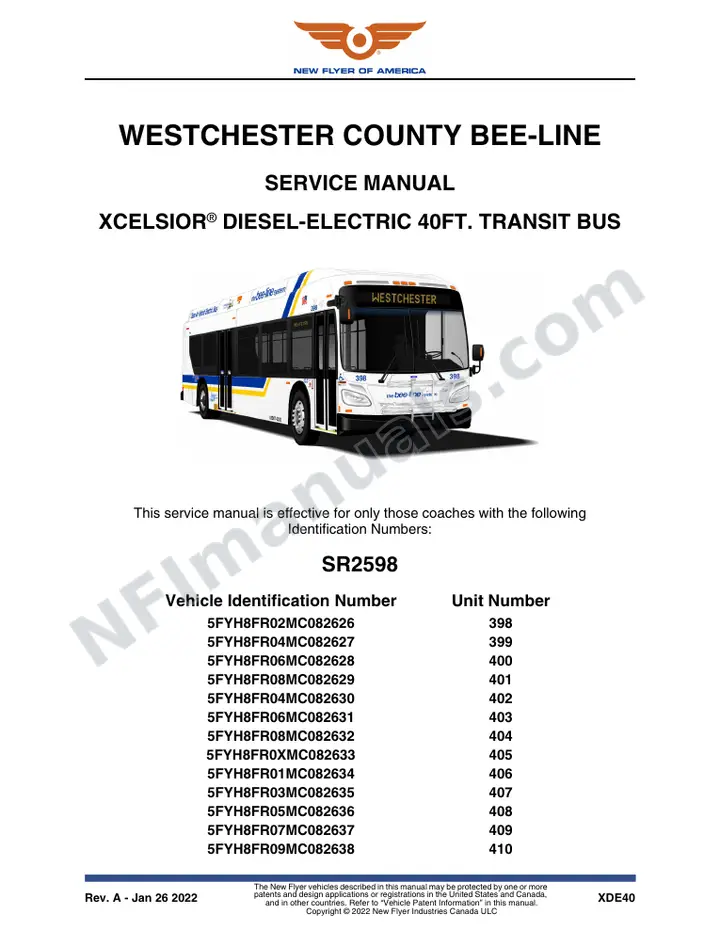 SR2598 Service Manual, Westchester County Bee-Line first-page preview