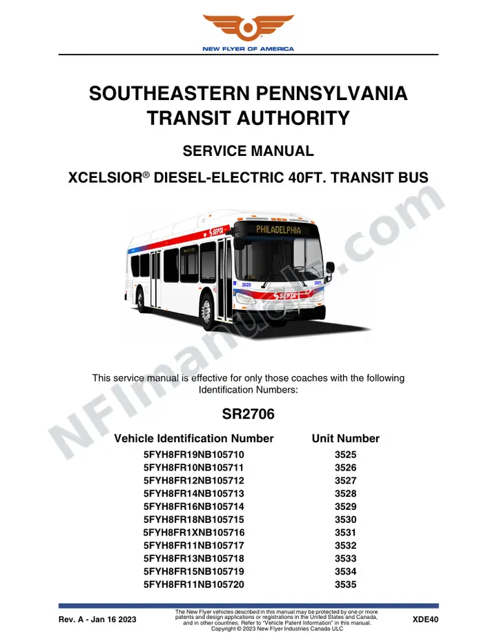 SR2706 Service Manual, SEPTA Southeastern Pennsylvania Transit Authority first-page preview