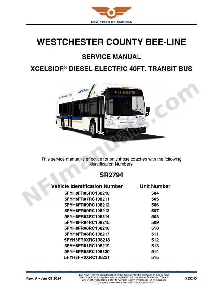SR2794 Service Manual, Westchester County Bee-Line first-page preview