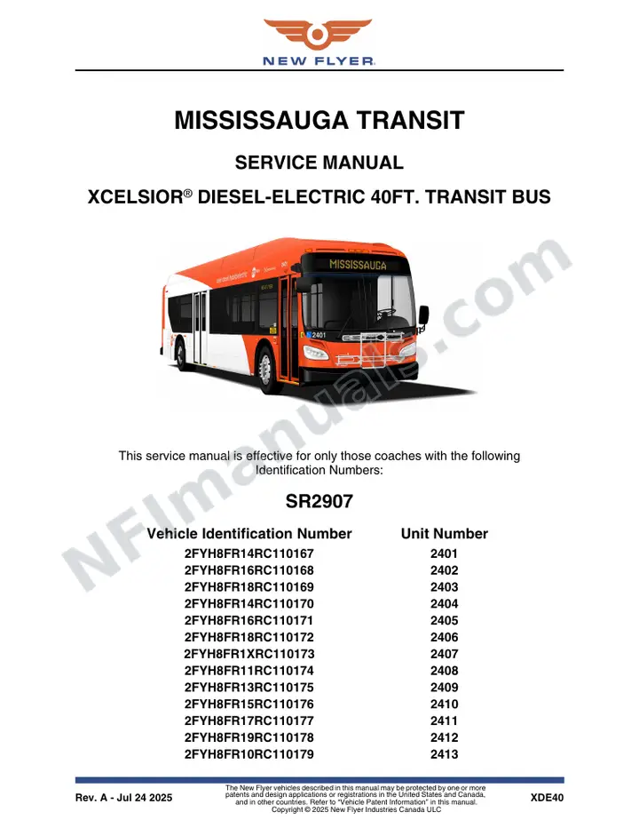 SR2907 Service Manual, Mississauga Transit first-page preview
