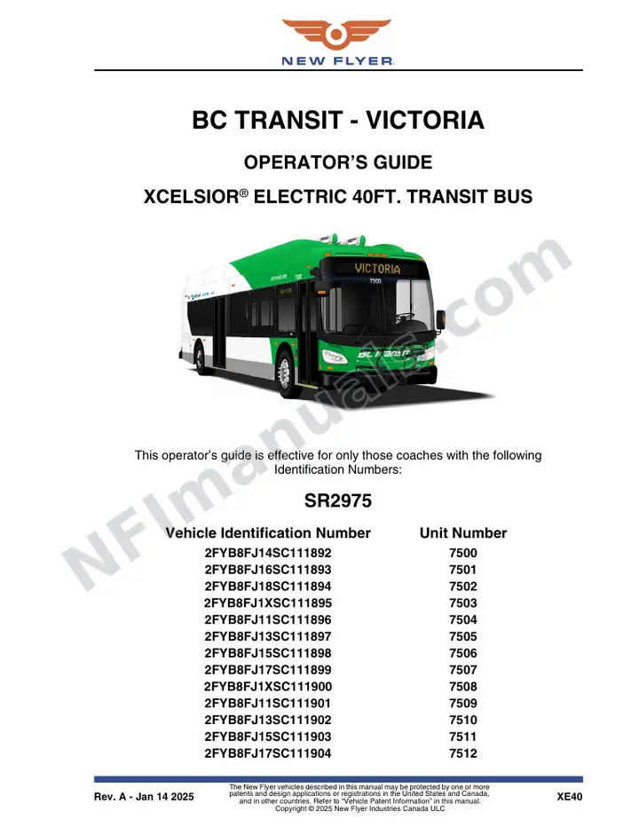 New Flyer XE40 Manual Package - BC Transit - Victoria included manual preview