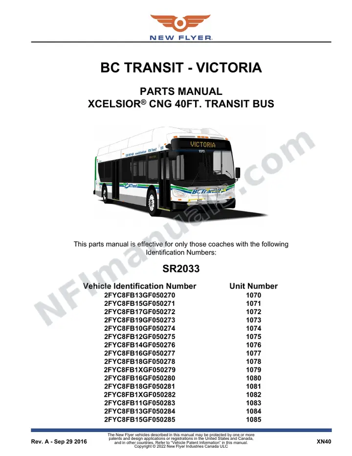 SR2033 Parts Manual, BC Transit - Victoria first-page preview