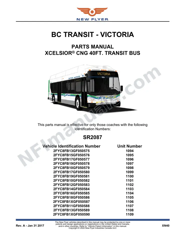 SR2087 Parts Manual, BC Transit - Victoria first-page preview