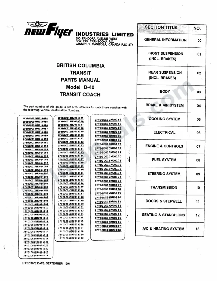 SR247/247 Parts Manual, British Columbia Transit first-page preview