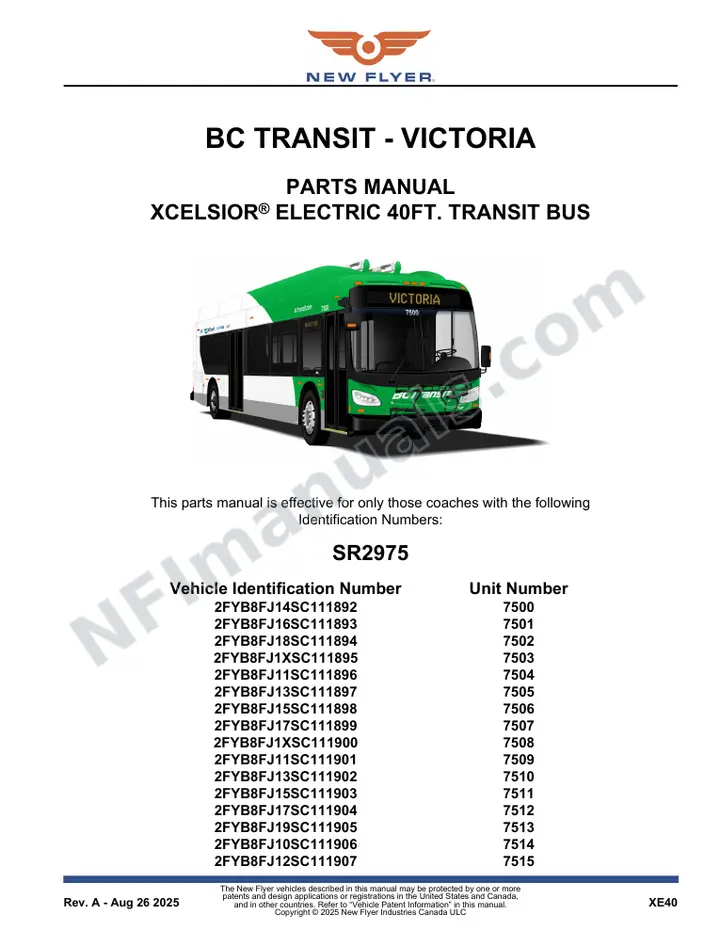 SR2975 Parts Manual, BC Transit - Victoria first-page preview