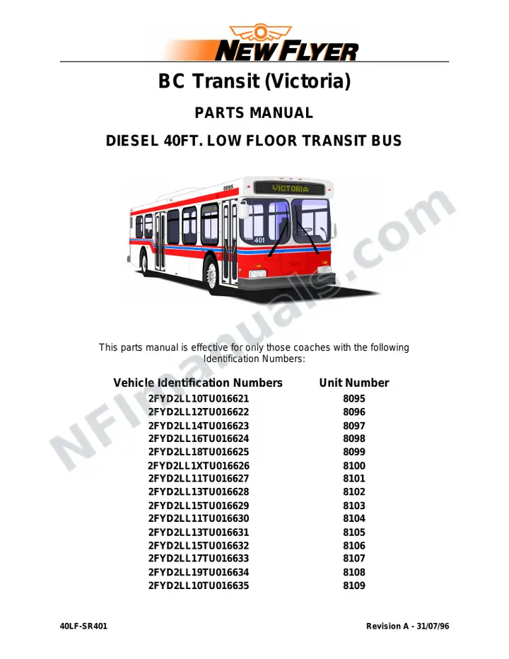 SR401 Parts Manual, BC Transit - Victoria first-page preview