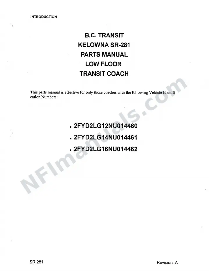 SR281 Parts Manual, BC Transit - Kelowna first-page preview