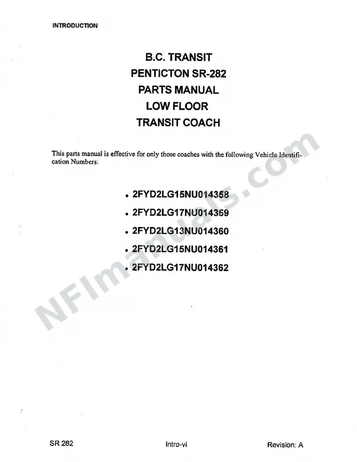 SR282 Parts Manual, BC Transit - Penticton first-page preview