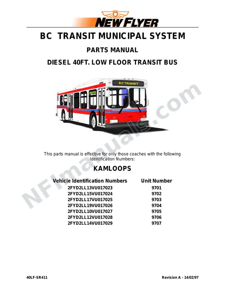 SR411 Parts Manual, BC Transit (Municipalites) first-page preview