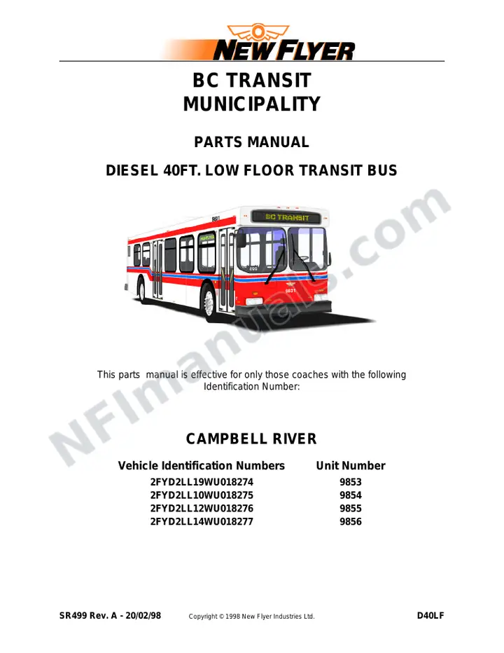 SR499 Parts Manual, BC Transit (Municipalites) first-page preview