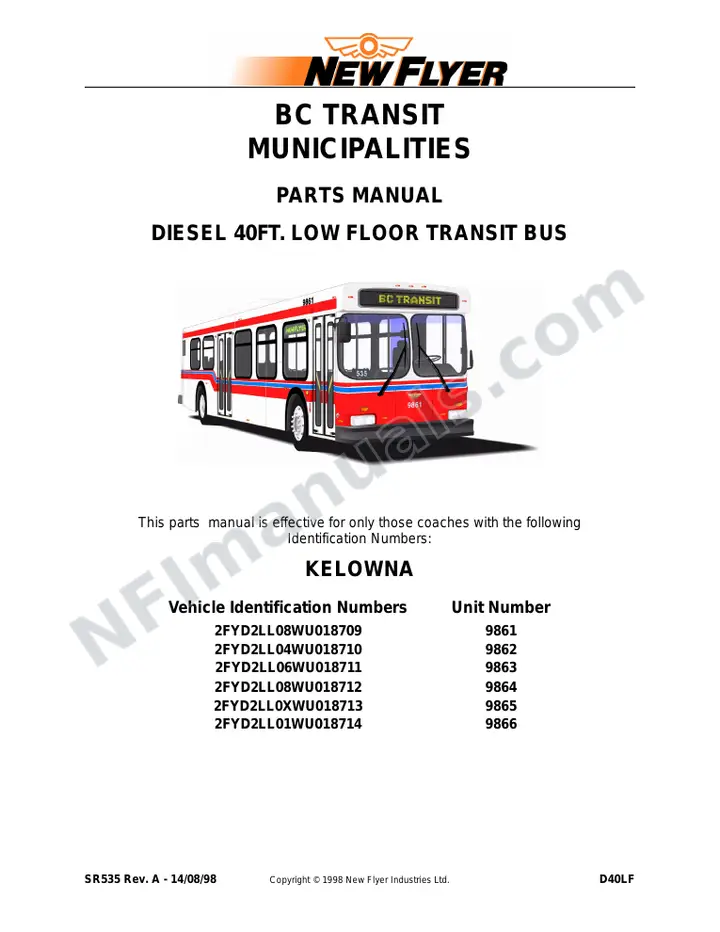 SR535 Parts Manual, BC Transit (Municipalites) first-page preview