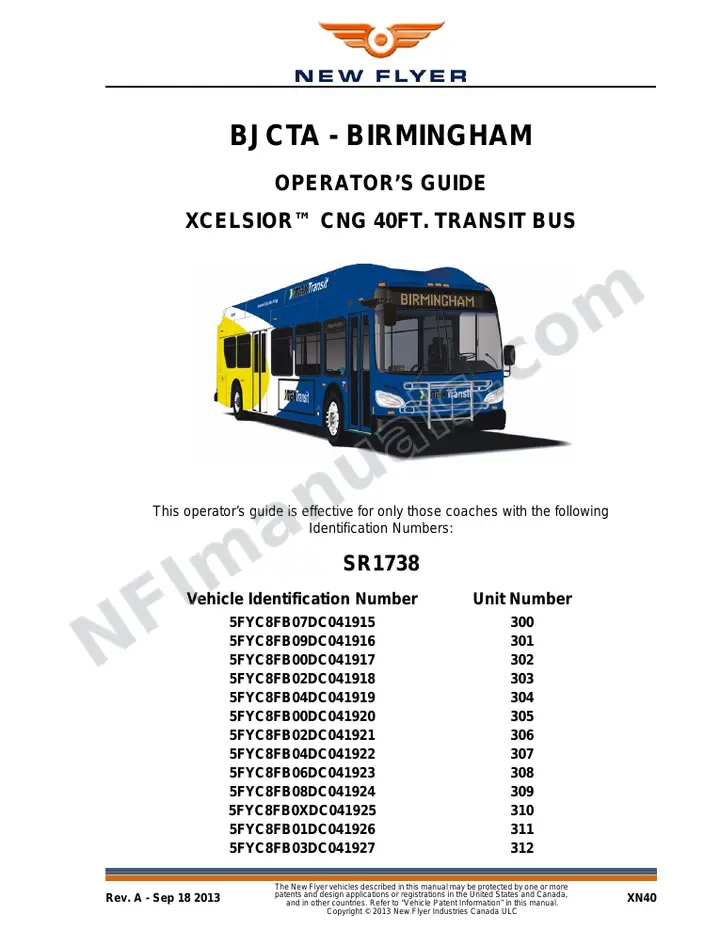 New Flyer XN40 Manual Package - BJCTA - Birmingham included manual preview