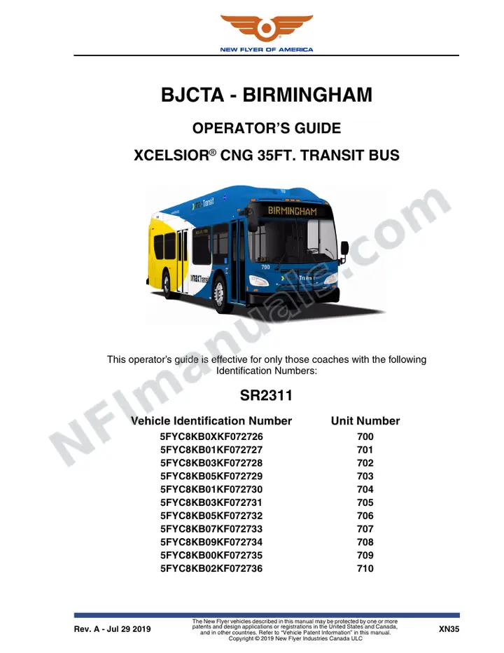 New Flyer XN35 Manual Package - BJCTA - Birmingham included manual preview