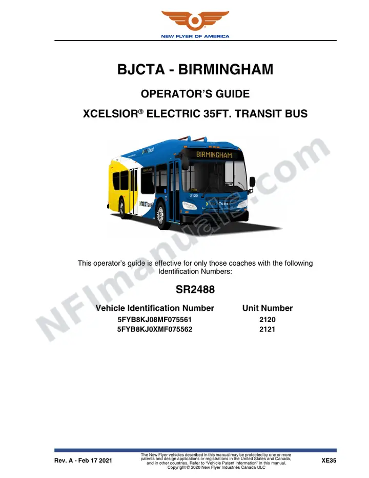 New Flyer XE35 Manual Package - BJCTA - Birmingham included manual preview