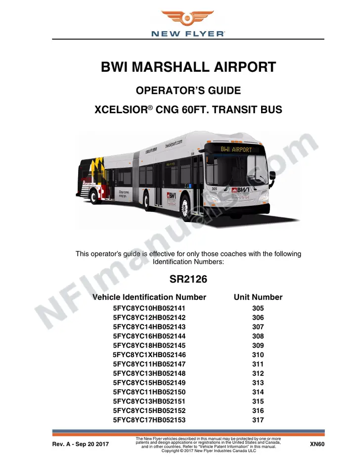 New Flyer XN60 Manual Package - BWI Marshall Airport included manual preview
