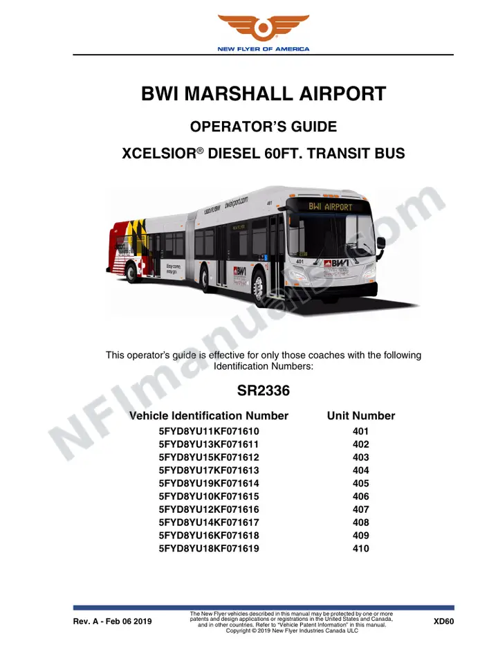 New Flyer XD60 Manual Package - BWI Marshall Airport included manual preview