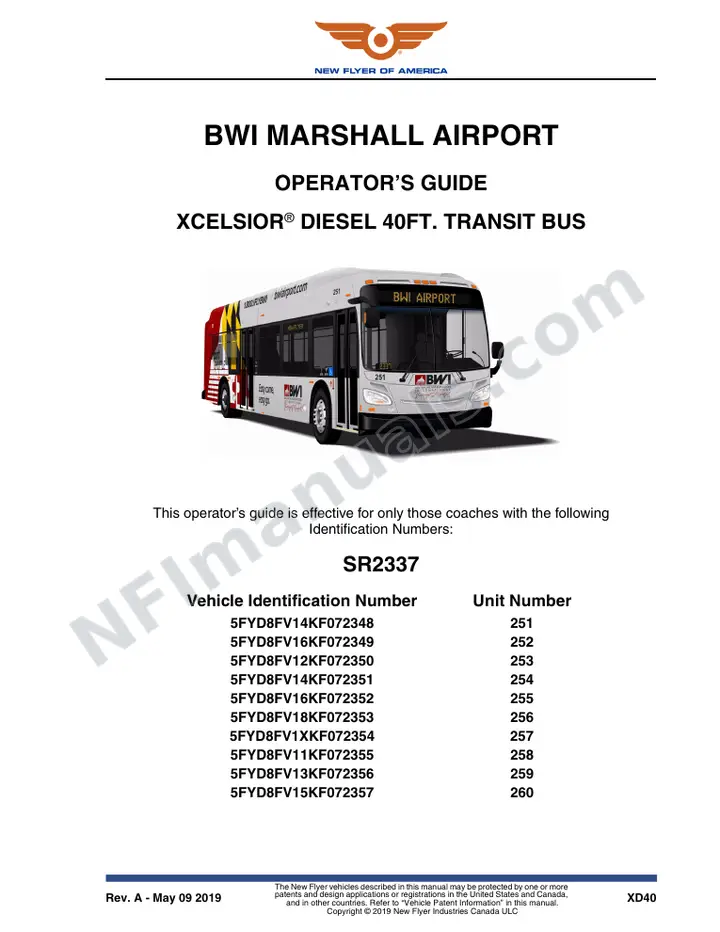 New Flyer XD40 Manual Package - BWI Marshall Airport included manual preview