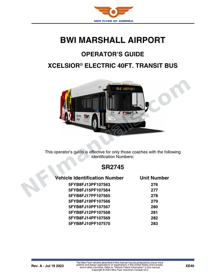 New Flyer XE40 Manual Package - BWI Marshall Airport included manual preview