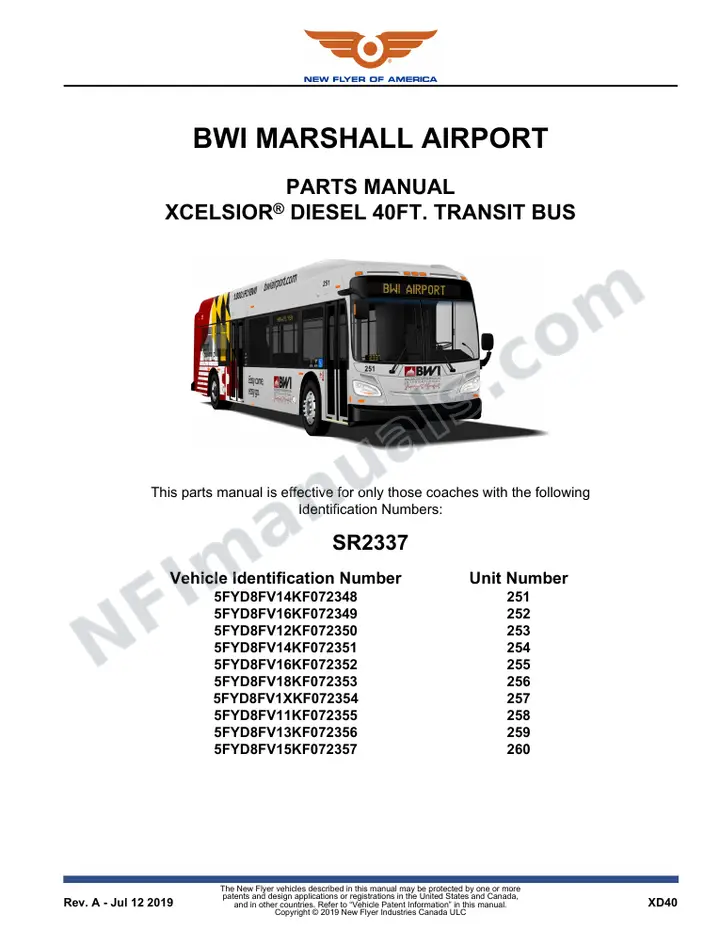 SR2337 Parts Manual, BWI Marshall Airport first-page preview