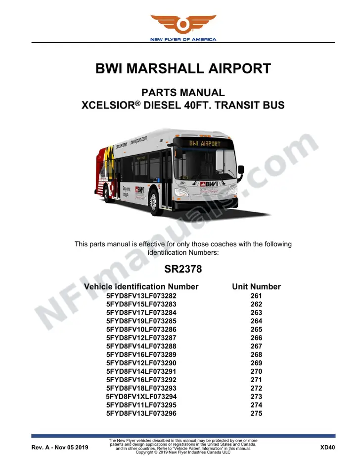 SR2378 Parts Manual, BWI Marshall Airport first-page preview