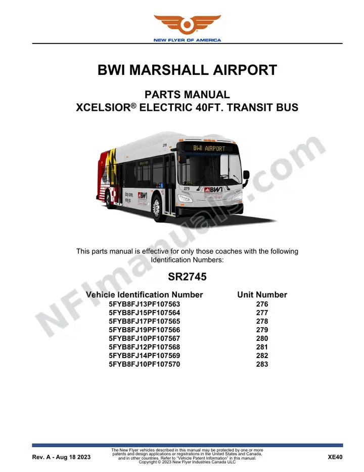 SR2745 Parts Manual, BWI Marshall airport first-page preview