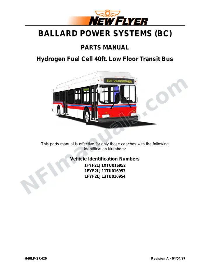 SR426 Parts Manual, Ballard Power Systems (BC) first-page preview