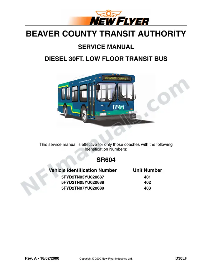SR604 Service Manual, Beaver County Transit Authority first-page preview