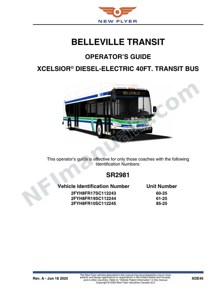 New Flyer XDE40 Manual Package - Belleville Transit included manual preview