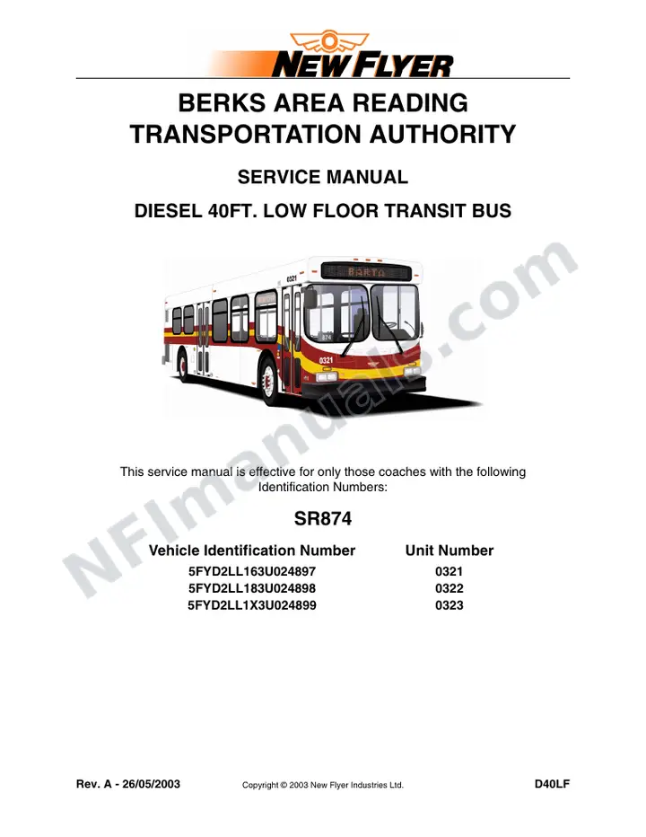 SR874 Service Manual, Berks Area Reading Transportation Authority (BARTA) first-page preview
