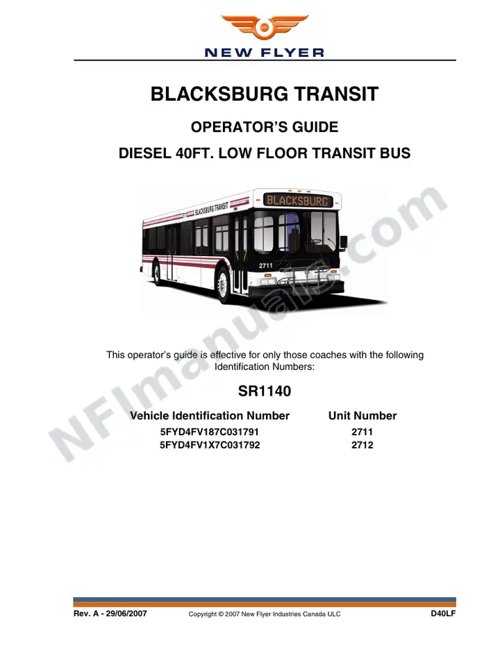 SR1140 Operator's Guide, Blacksburg Transit first-page preview