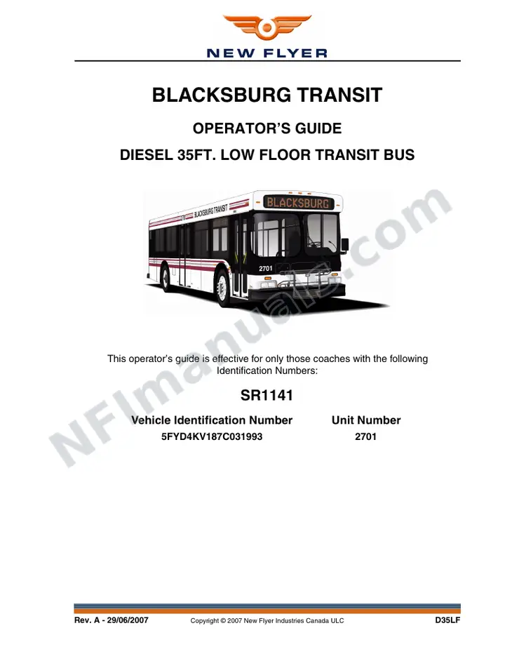 SR1141 Operator's Guide, Blacksburg Transit first-page preview